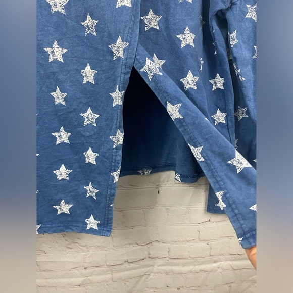 Poof Sweatshirt Womens Size Small Blue White Stars Long Sleeve Split Open Back - Picture 9 of 11